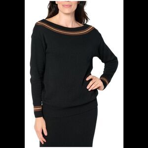 Studio Park X Shawn Killinger Women's Stripe Boatneck Sweater Black - Regular